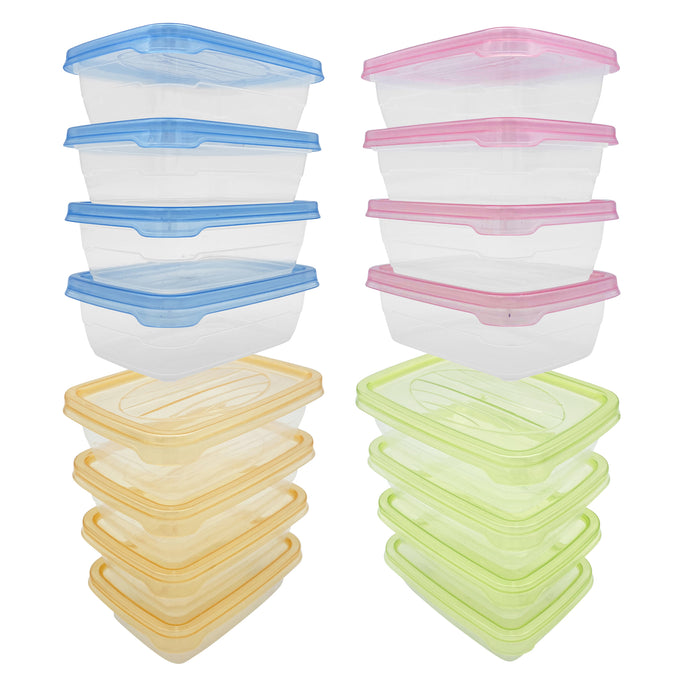 Pack of 16 Small Portion Box Set with Transparent Lids. Rectangular 300ml BPA-Free Meal Prep Storage Containers.