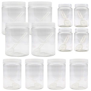 Plastic Spice Jars with Spoons. Premium Clear Storage Containers with Screw Top Lids, Multi-Purpose Kitchen Food Jar Set