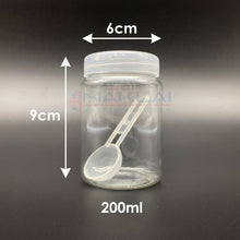 Load image into Gallery viewer, Plastic Spice Jars with Spoons. Premium Clear Storage Containers with Screw Top Lids, Multi-Purpose Kitchen Food Jar Set
