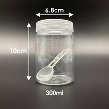 Load image into Gallery viewer, Plastic Spice Jars with Spoons. Premium Clear Storage Containers with Screw Top Lids, Multi-Purpose Kitchen Food Jar Set
