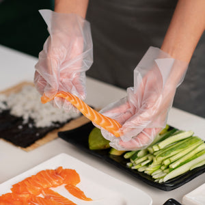 Multipurpose Food Grade Disposable Poly Gloves HDPE, Latex-Free, Powder-Free, Ideal for Food Handling, Cleaning, Hairdressing, etc