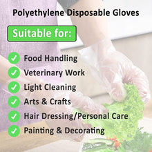 Load image into Gallery viewer, Multipurpose Food Grade Disposable Poly Gloves HDPE, Latex-Free, Powder-Free, Ideal for Food Handling, Cleaning, Hairdressing, etc
