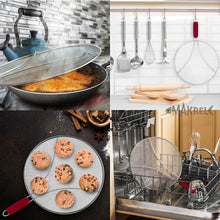 Load image into Gallery viewer, Premium Stainless Steel Splatter Screen Guard Extra Fine Mesh Frying Pan Cover with Heat Resistant Handle
