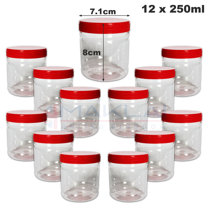 Sunpet Round Plastic Storage Jars with Red Lids